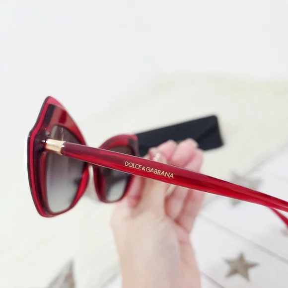 Dolce and Gabbana 52mm Cat Eye Sunglasses Bordeaux Red Women's Designer Sunnies - Picture 4 of 8